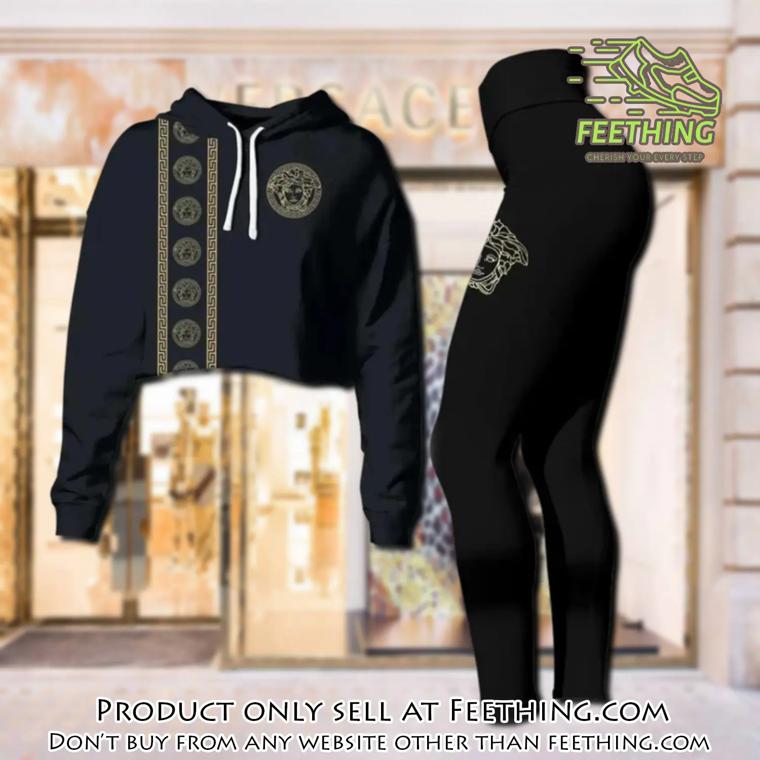 Versace medusa black luxury brand clothes leggings and crop top set for women ft4343643